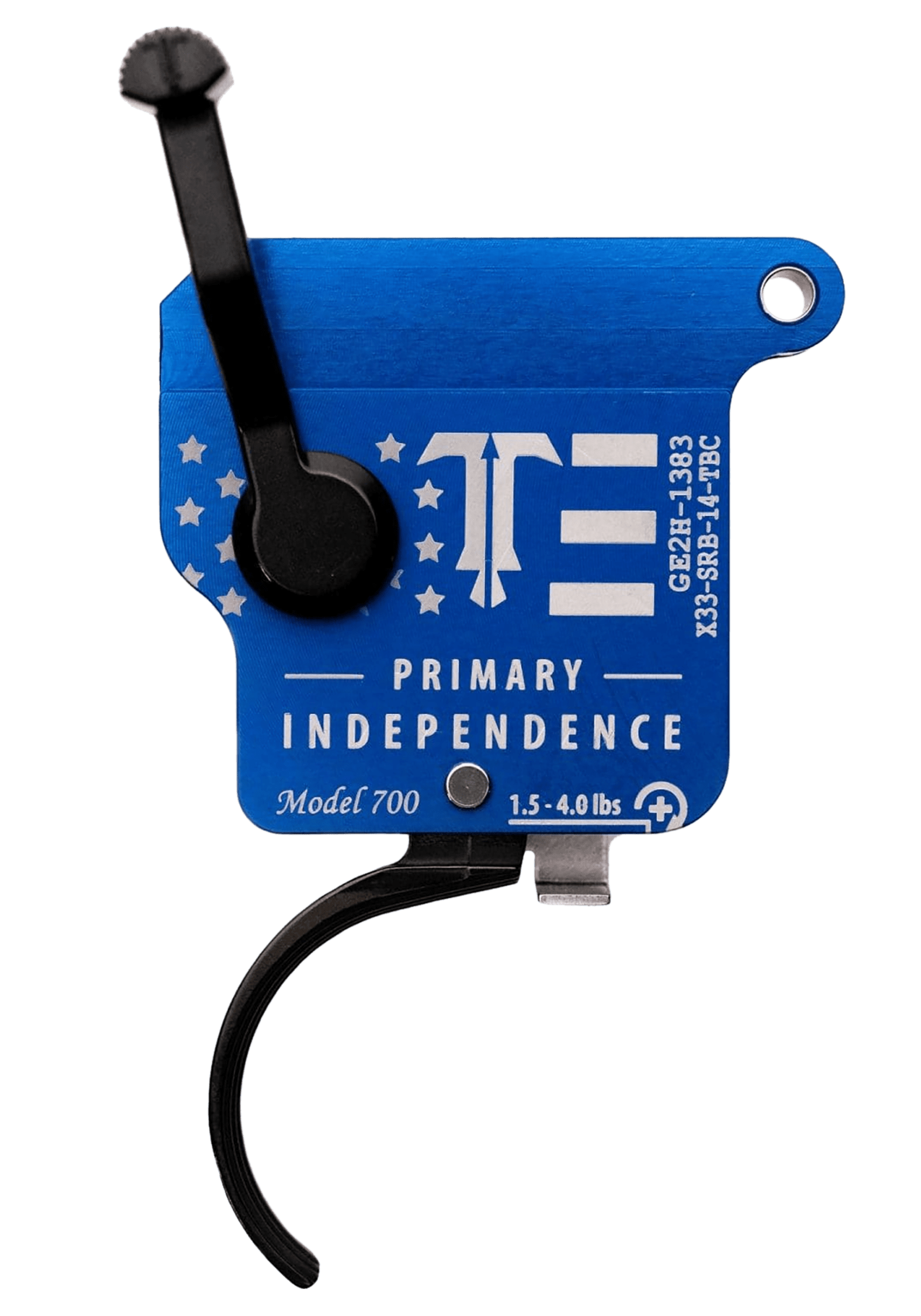 TriggerTech X33SRB14TBC Primary Independence Single-Stage Curved Trigger with 1.50-4 lbs Draw Weight, Red & Blue with White Engraving Finish for Remington 700