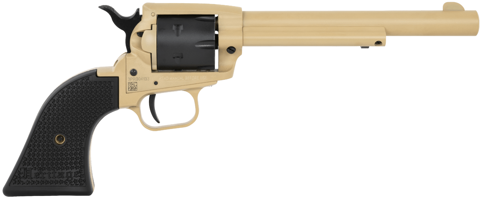 Heritage Mfg SRR22V6 Rough Rider 22 LR 6 Shot, 6.50" Sabre Sand Cerakote Steel Barrel & Frame, Black Satin Cylinder, Black Polymer Grip, Hammer/Thumb Safety, Exposed Hammer