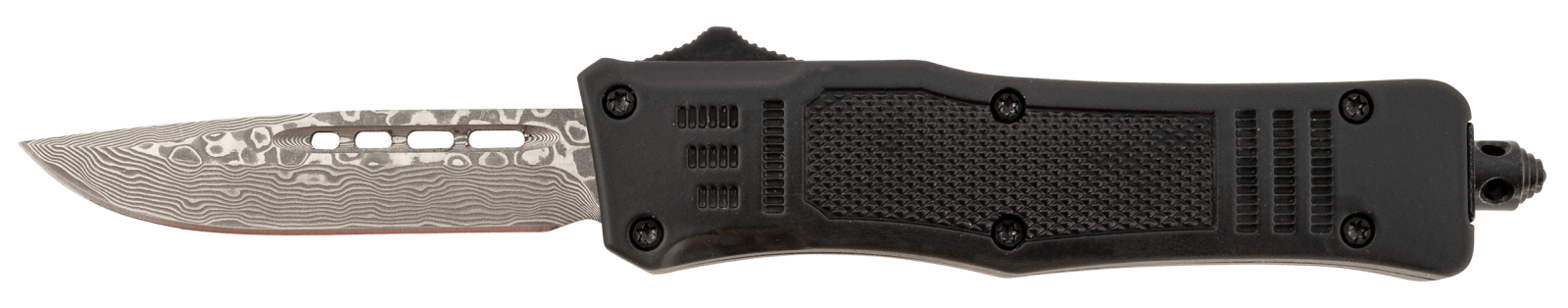 Steel River Knives MT616BRDAMDP Spartan  Mini 2.75" OTF Drop Point Plain Real Damascus 4.25"/ Black Aluminum Zinc Alloy Handle