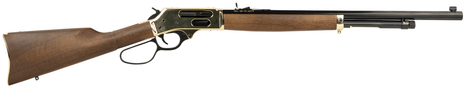 Henry H010BG Side Gate  45-70 Gov 4+1 22" Blued Octagon Barrel, Polished Brass Hardened Rec, American Walnut Stock Furniture, Large Loop Lever, Adj. Sight