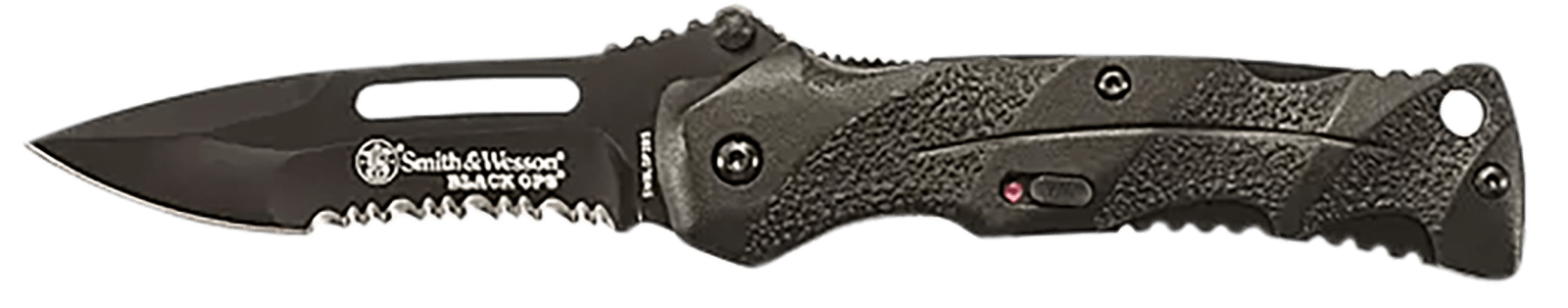 Smith & Wesson Knives SWBLOP2BSCP Black Ops 3.40" Folding Drop Point Part Serrated 4034 SS Blade Black Includes Pocket Clip