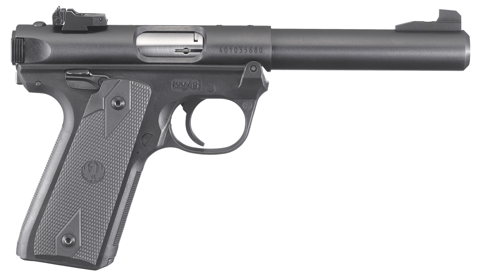 Ruger Mark IV 22/45 22 LR 10+1, 5.50" Stainless Bull Barrel, Blued Drilled & Tapped Steel Receiver & Polymer Frame, Black Checkered Polymer Grip Ambidextrous