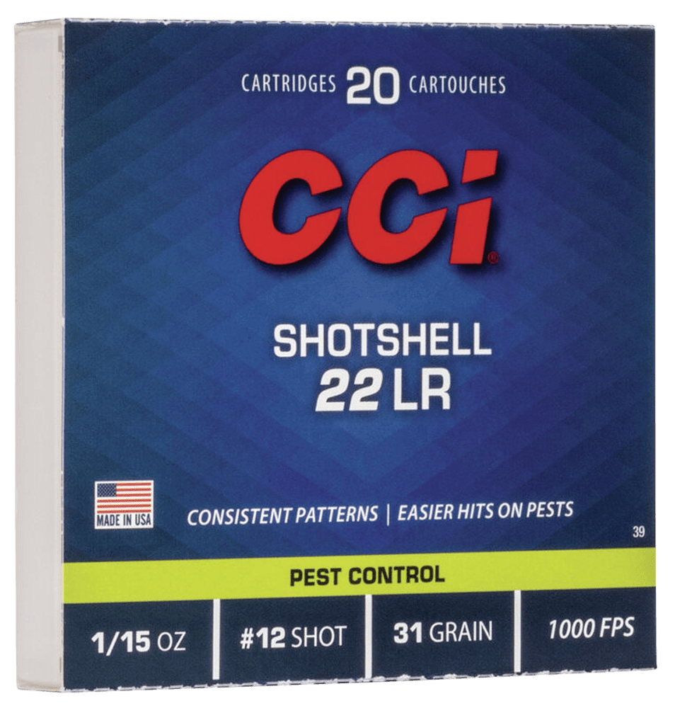 CCI 0039 Rimfire Shotshell 22LR 31gr #12Shot 20 Per Box/100 Case