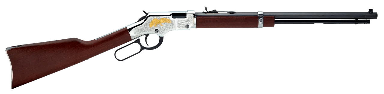 Henry H004GE Golden Eagle  Full Size 22 Short, 22 Long, 22 LR, 16 LR/21 Short 20" Blued Octagon Barrel, Nickel-Plated Metal Finish, American Walnut Stock Right Hand