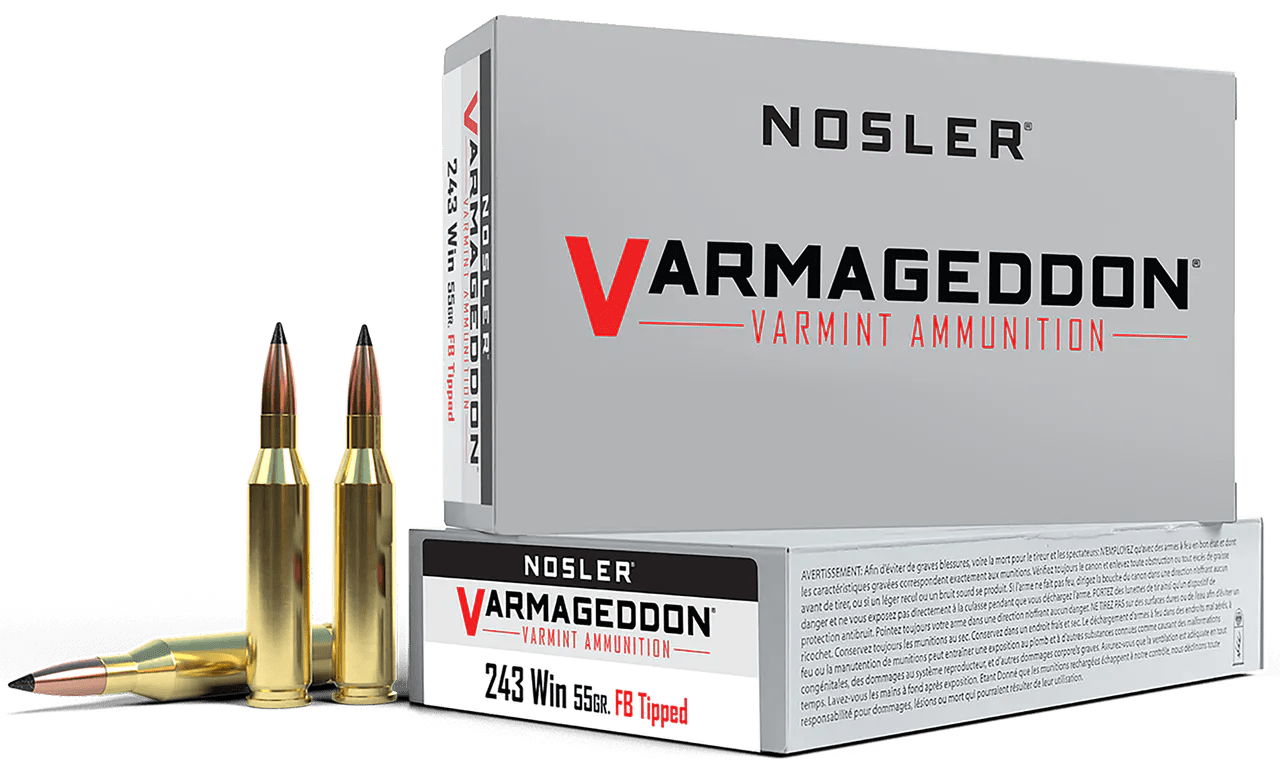 Nosler 65165 Varmageddon  243Win 55gr Flat Base Tipped 20 Per Box/10 Case