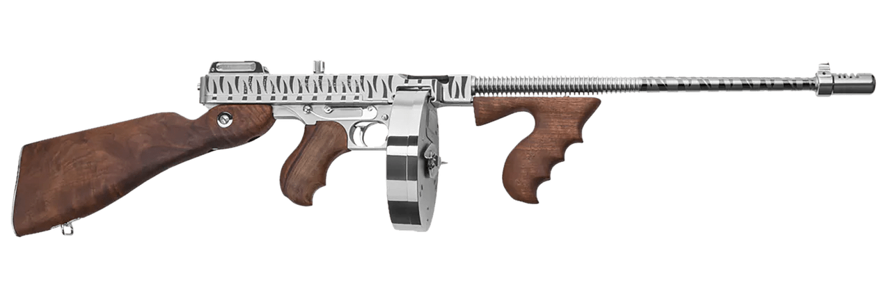Thompson T150DCRTS 1927A-1 Deluxe 45 ACP Caliber with 16.50" Barrel, 20+1 Capacity (Stick), 50+1 Capacity (Drum), Hard-Chrome w/Tiger Stripe Metal Finish, American Walnut Stock Wood Grip Right Hand