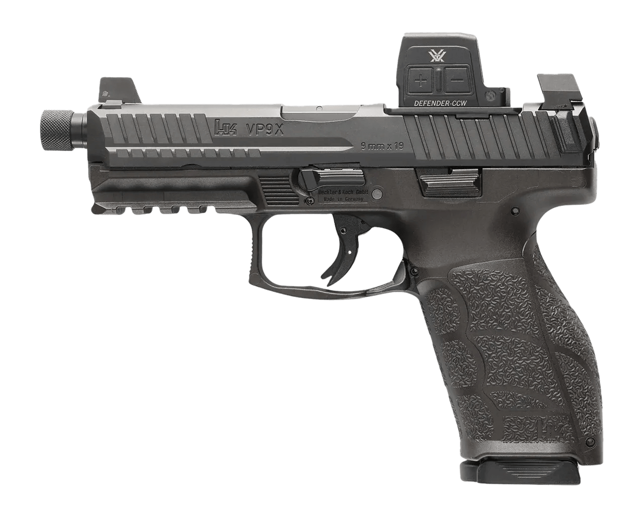 HK 81001365 VP9A1 X Tactical w/Optic Full Size 9mm Luger 15+1 4.70" Black Threaded Barrel, Black Steel Serrated w/Optic Slide, Black Polymer Frame w/Picatinny Rail, Textured Grip, Vortex CCW