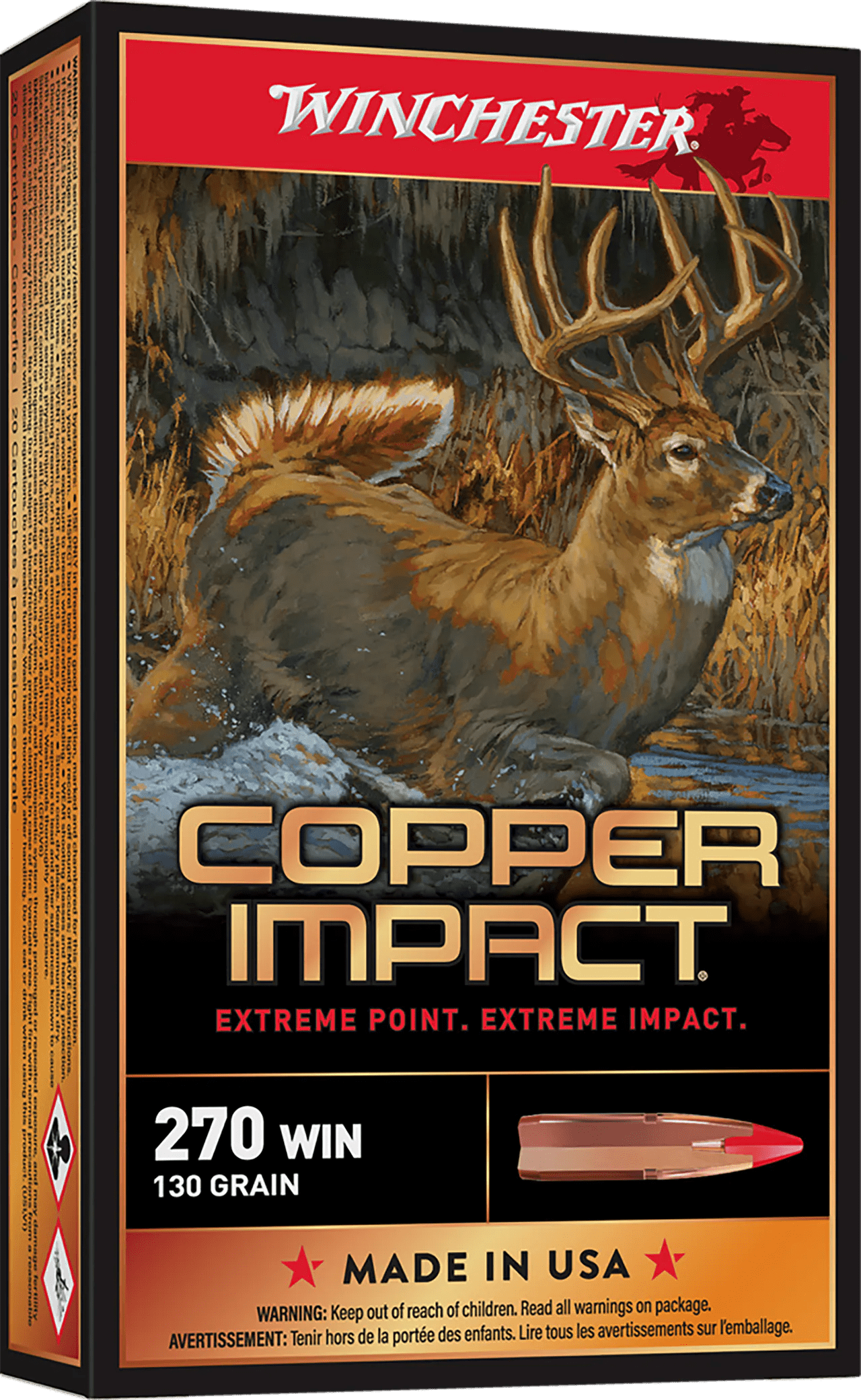 Winchester Ammo X270CLF Copper Impact  270Win 130gr Copper Extreme Point Lead Free 20 Per Box/10 Case