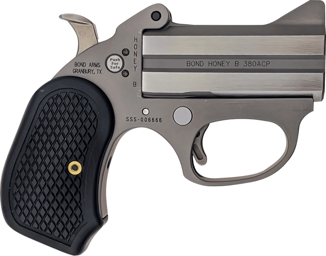 Bond Arms BAHB Honey B Stinger RS 380 ACP 2rd Shot 3" Matte Stainless Steel Frame Black Extended B6 Resin Grips Right Hand