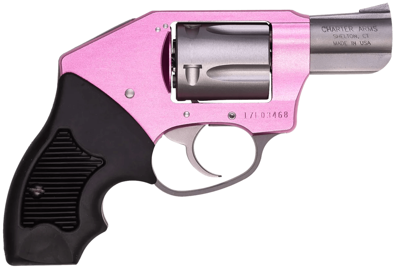 Charter Arms 53851 Undercover Lite Chic Lady Small 38 Special 5 Shot 2" High Polished Stainless Steel Barrel & Cylinder, Pink Aluminum Frame w/Black Finger Grooved Rubber Grip, Concealed Hammer