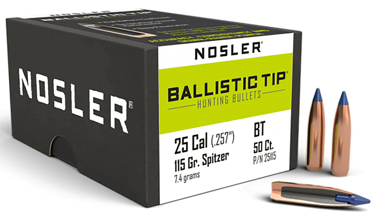 Nosler 25115 Ballistic Tip  25Cal 115gr Spitzer Point 50/Box