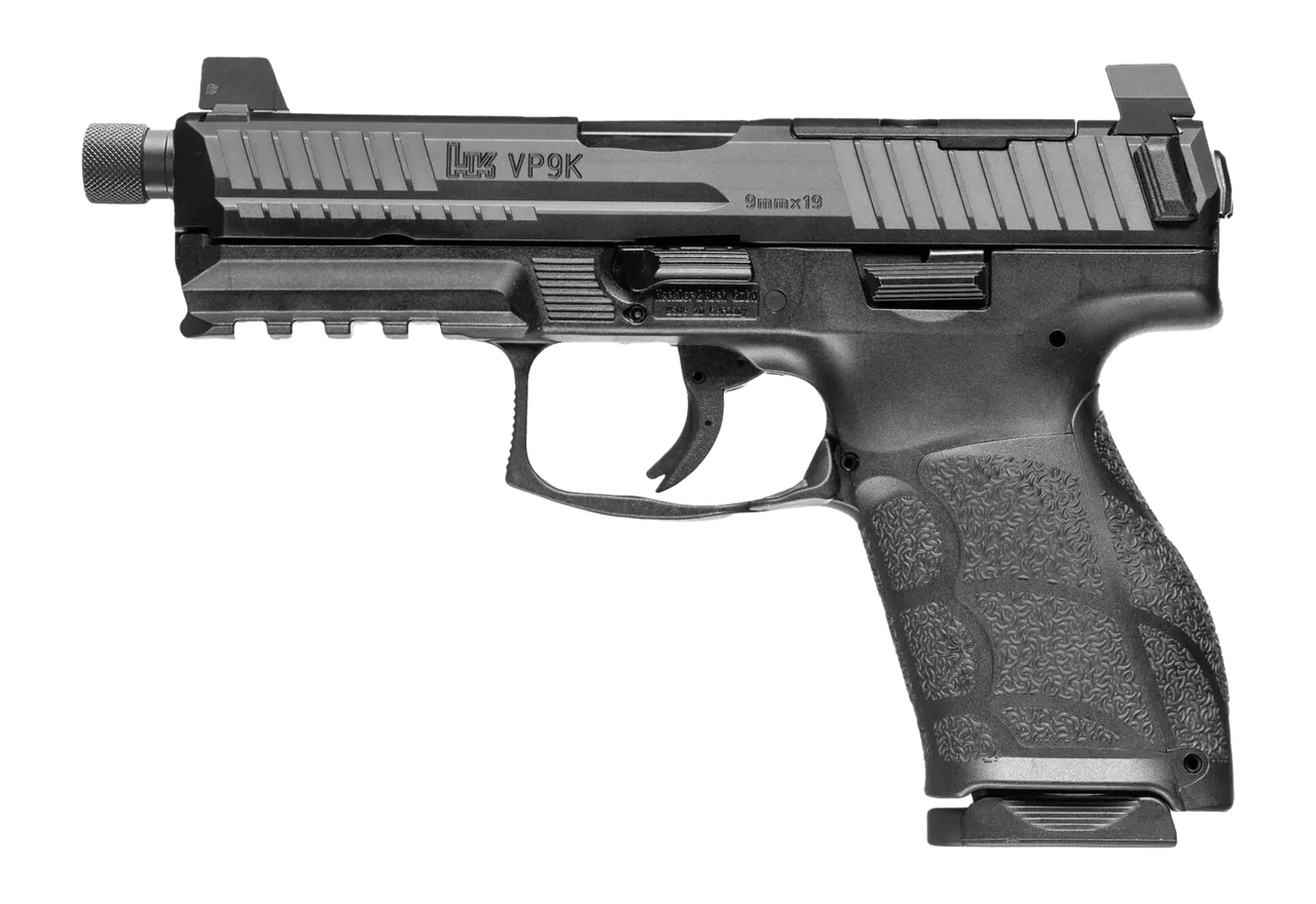 HK 81001230 VP9A1 K Tactical 9mm Luger 15+1 4.70" Black Threaded Barrel, Black Steel Optic Ready/Serrated Slide, Black Polymer Frame w/Picatinny Rail, Textured Grip