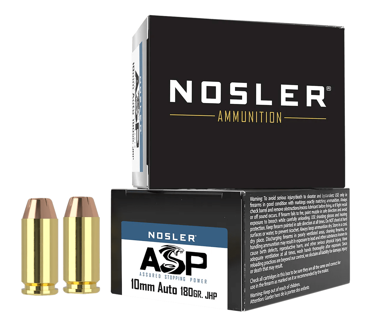 Nosler 51400 Assured Stopping Power Handgun 10mmAuto 180gr Jacketed Hollow Point 20 Per Box/20 Case