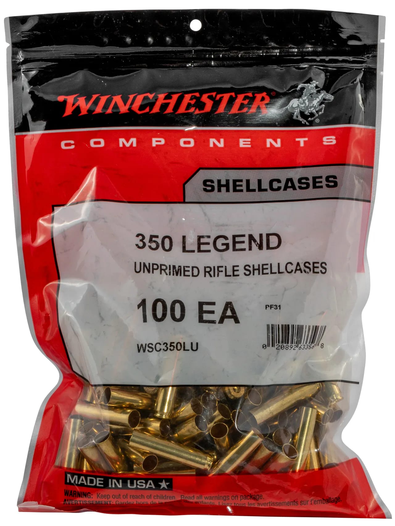 Winchester Ammo WSC350LU Unprimed Cases  350Legend Rifle Brass 100/Bag