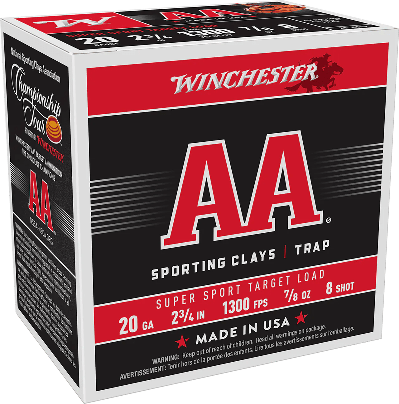 Winchester Ammo AASC208 AA Super Sport Sporting Clay 20Gauge 2.75" 7/8oz 8Shot 25 Per Box/10 Case