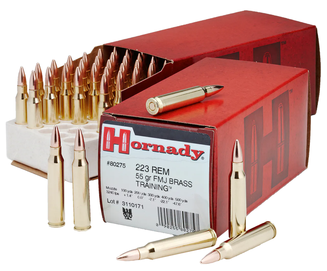 Hornady 80275 Custom  223Rem 55gr Full Metal Jacket Boat Tail 50 Per Box/10 Case