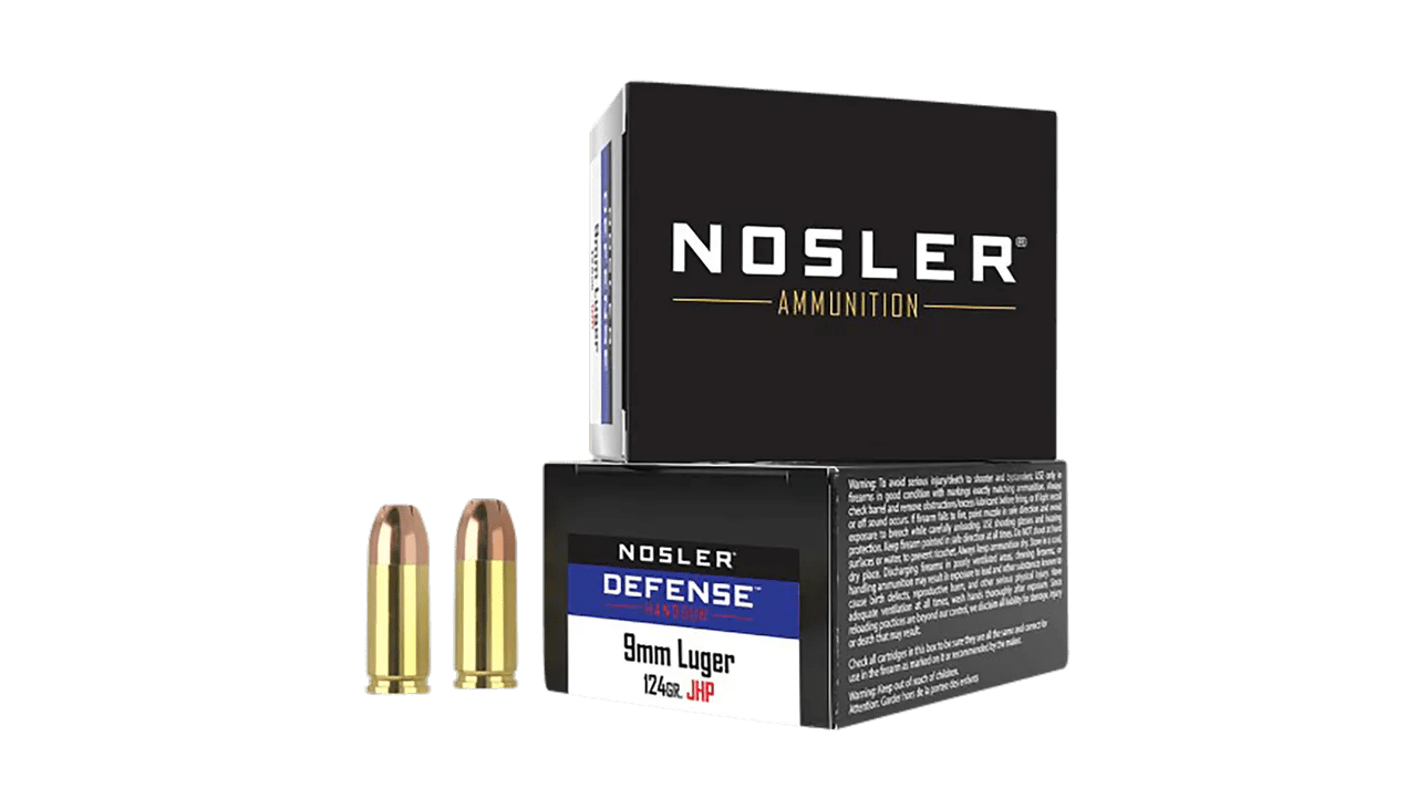Nosler 38432 Defense Handgun 9mmLuger+P 124gr Bonded Performance Jacketed Hollow Point 20 Per Box/10 Case