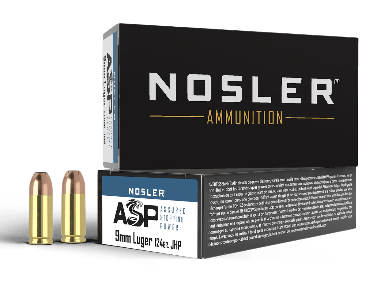 Nosler 51054 Assured Stopping Power Handgun 9mmLuger 124gr Jacketed Hollow Point 50 Per Box/10 Case