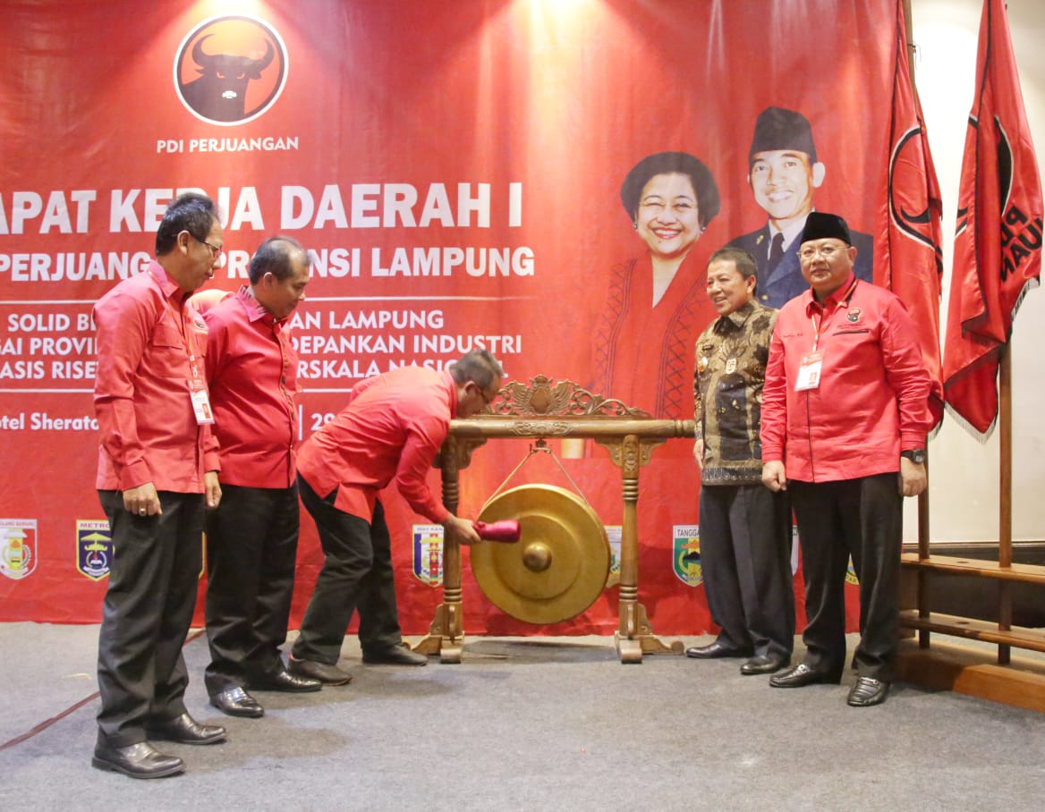 Rapat kerja daerah (Rakerda) DPD PDIP Provinsi Lampung, di Hotel Sheraton Kota Bandarlampung, Sabtu (29/2/2020).