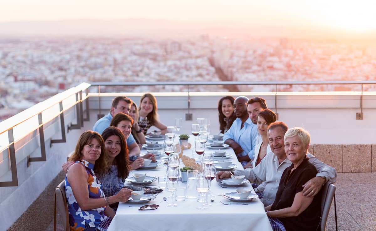 dinner with aerial view of valencia