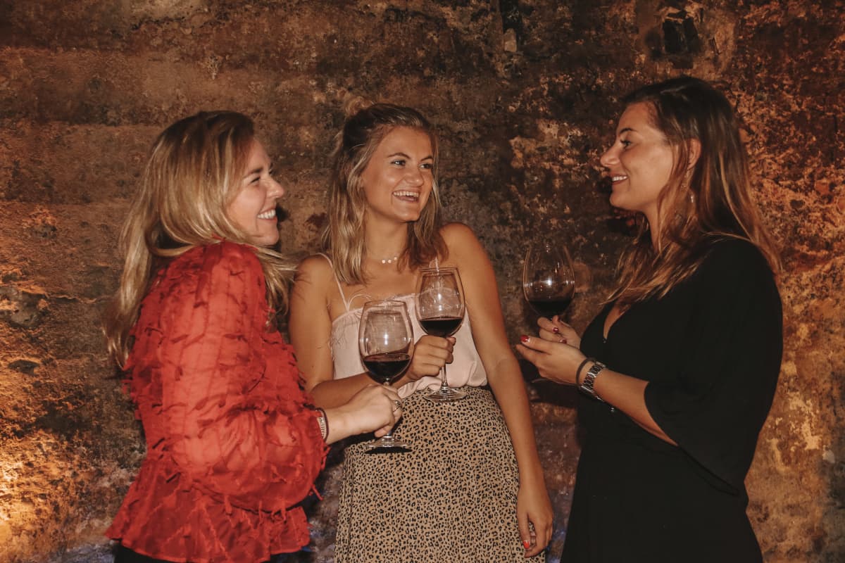 girls drinking wine