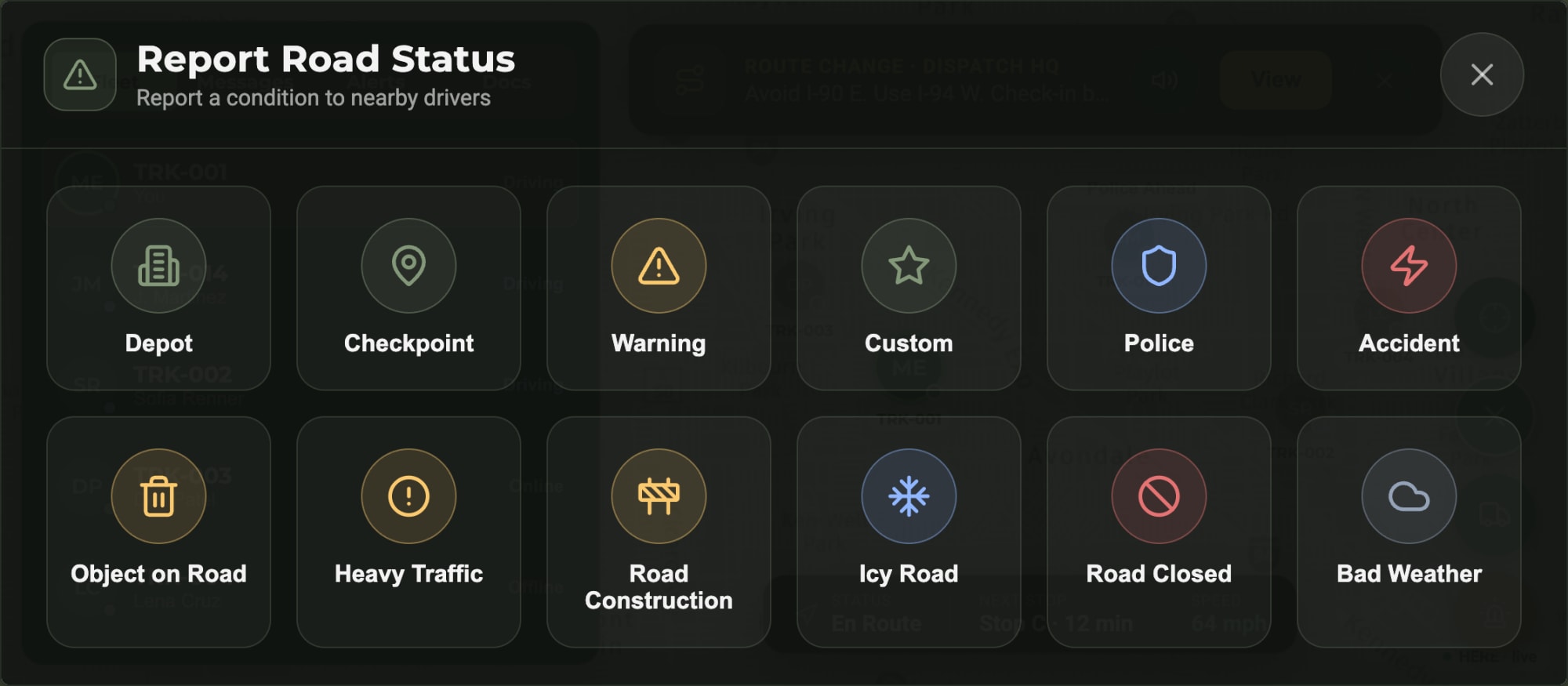 AiDEN GO in-vehicle road status screen