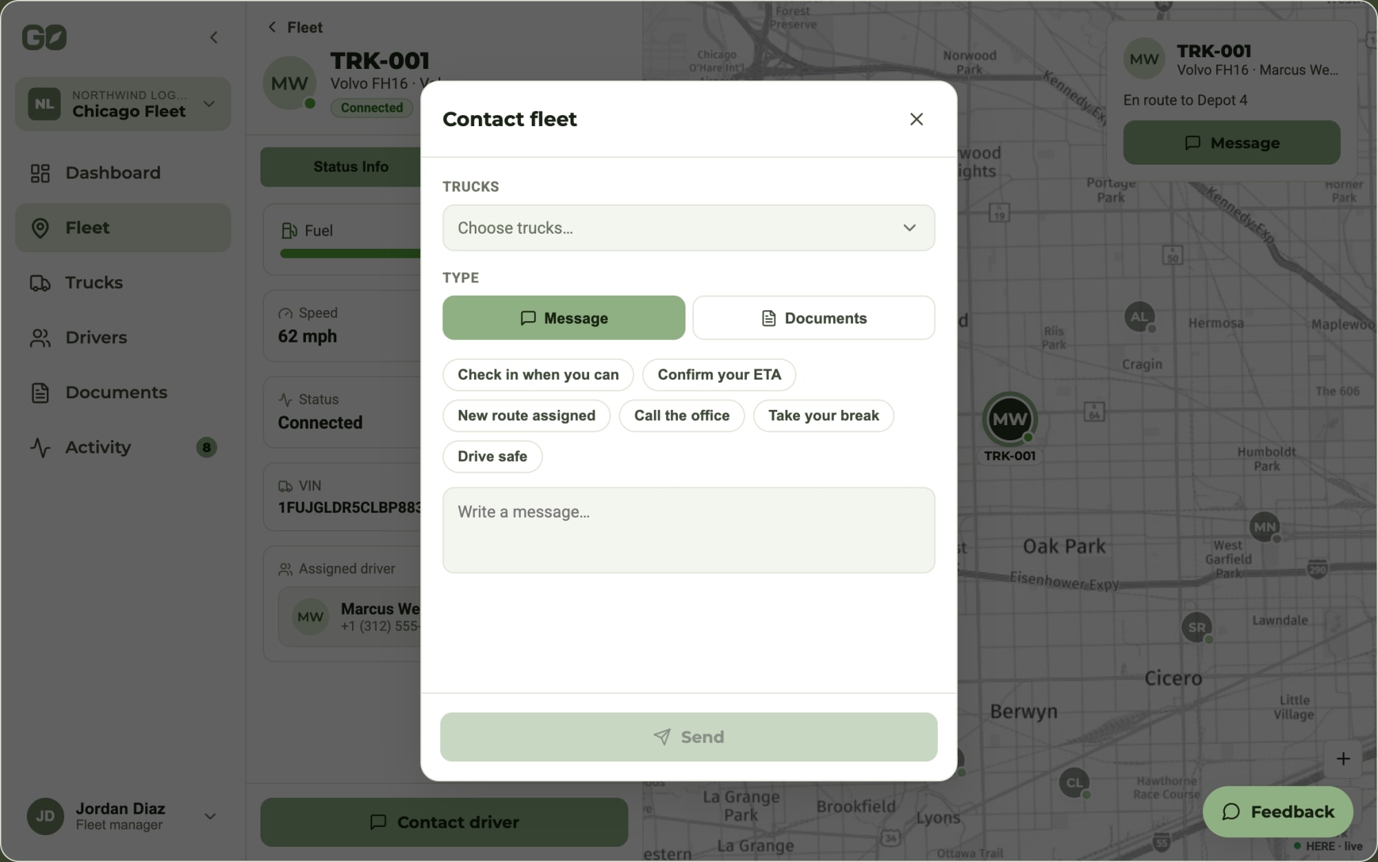 AiDEN GO fleet message composer