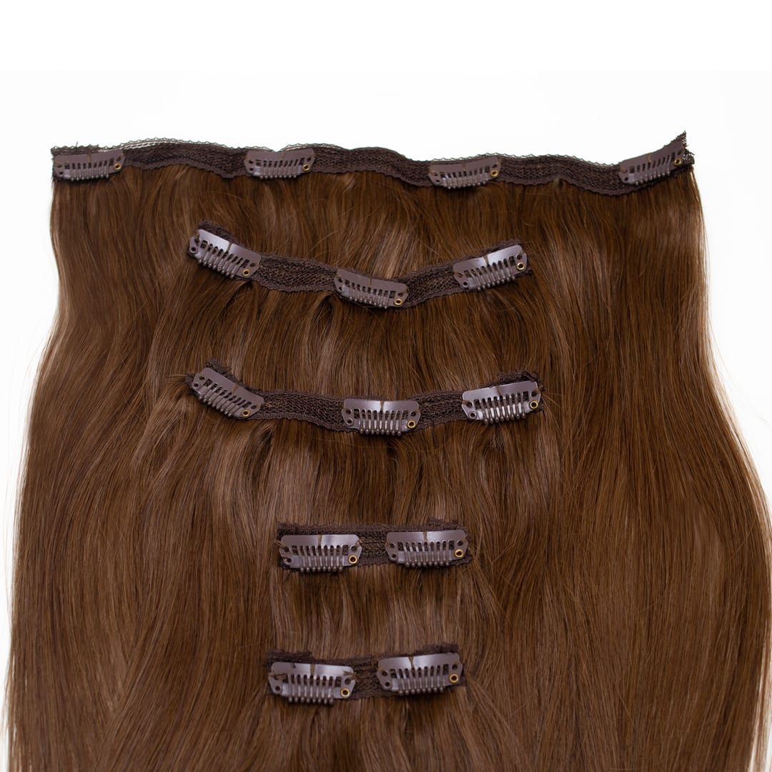 Mocha Human Hair Extensions Clip in 5 Piece