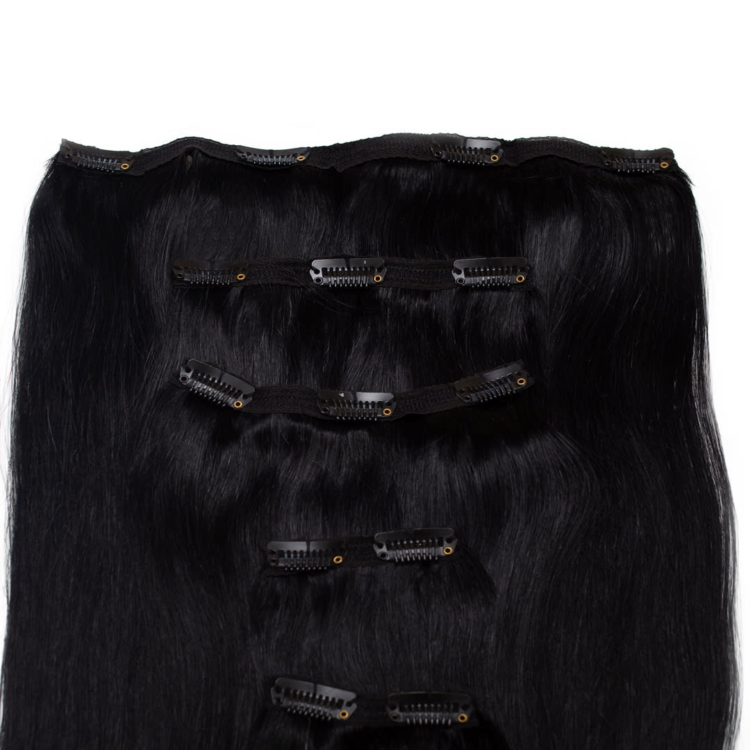 Midnight Human Hair Extensions Clip in 5 Piece