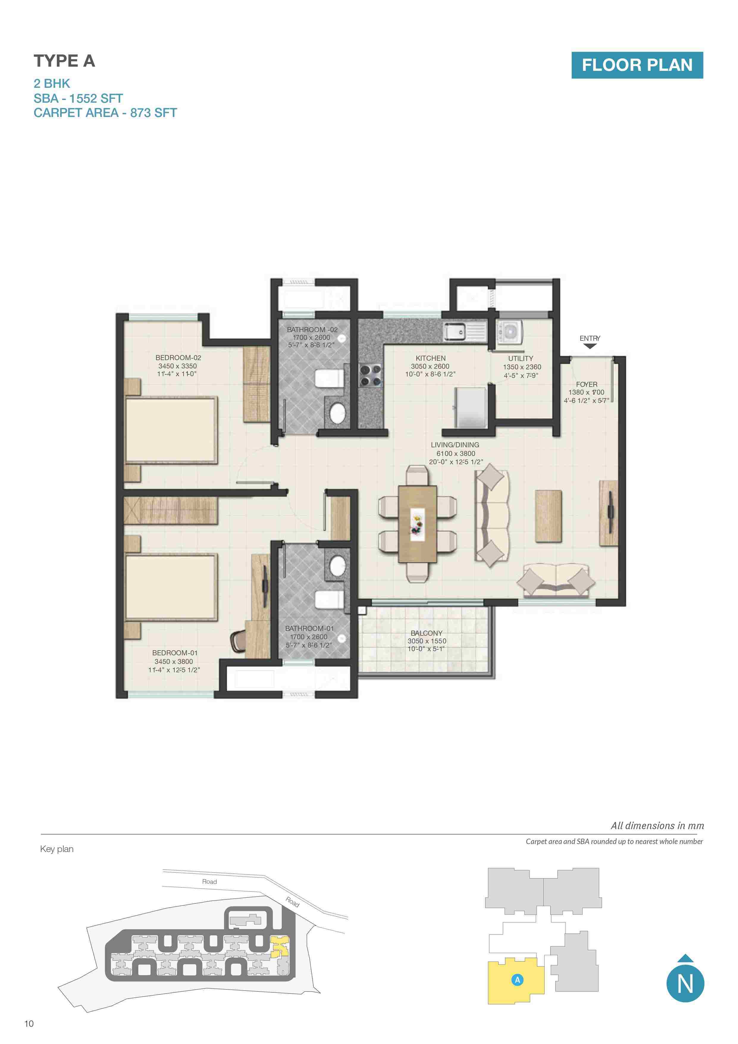 2 BHK floor plan