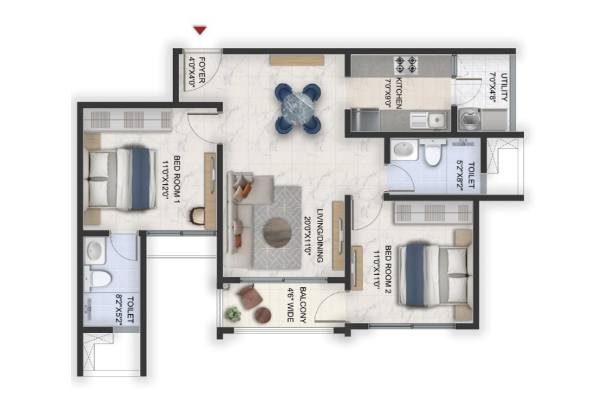 2 BHK floor plan