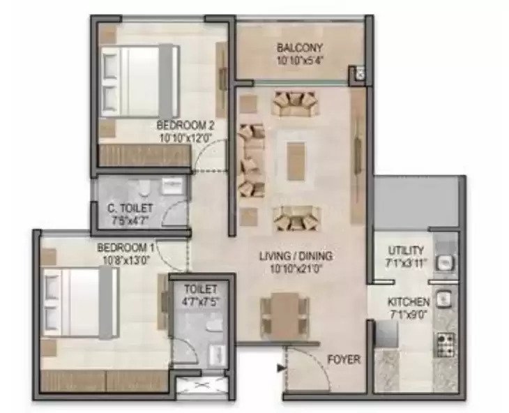 2 BHK floor plan