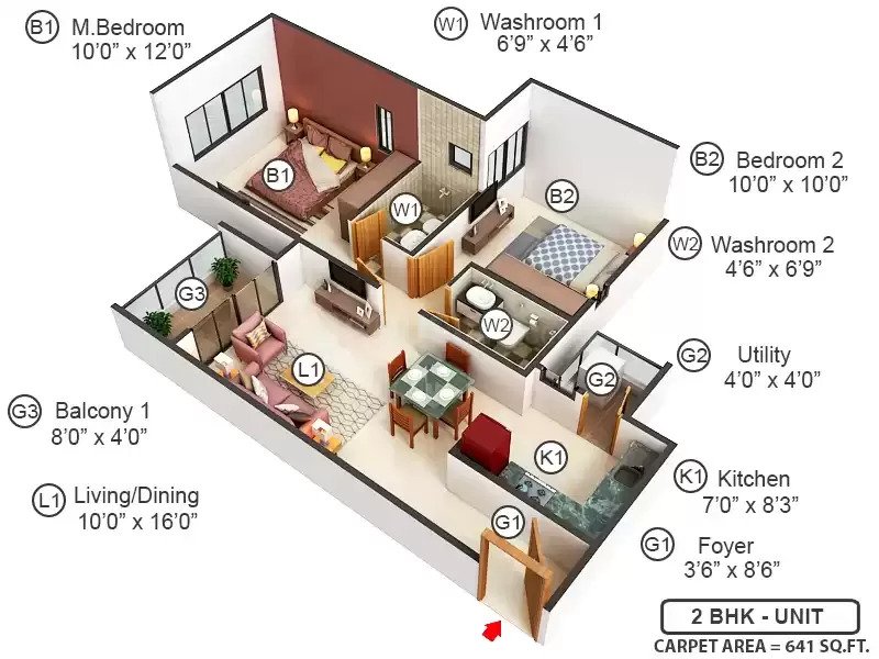2 BHK floor plan