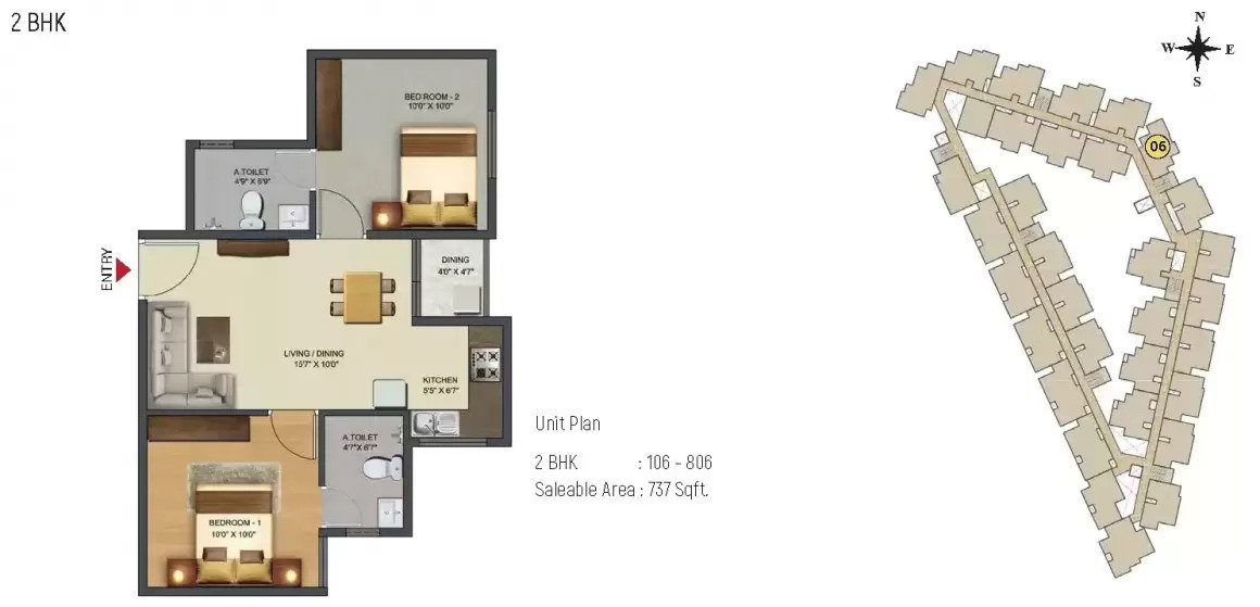 2 BHK floor plan
