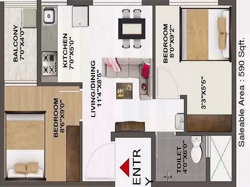 2 BHK floor plan