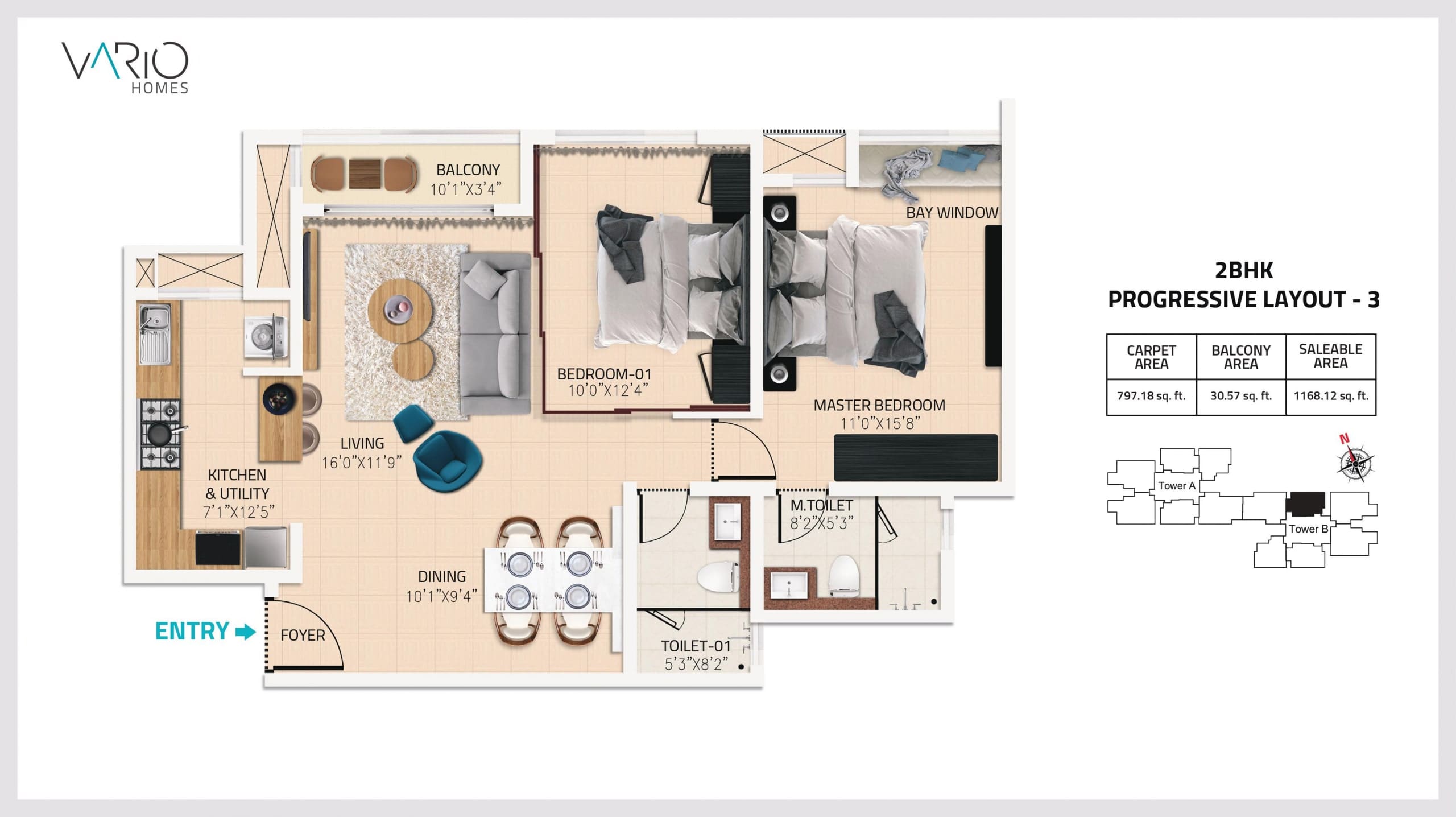 2 BHK floor plan