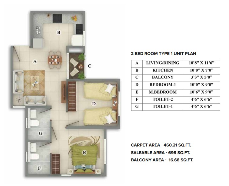 2 BHK floor plan