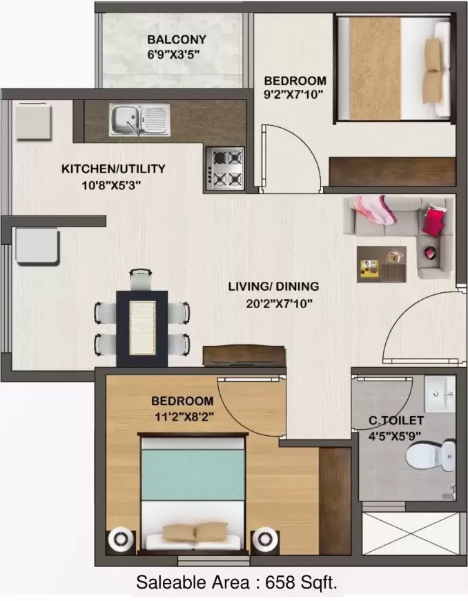2 BHK floor plan