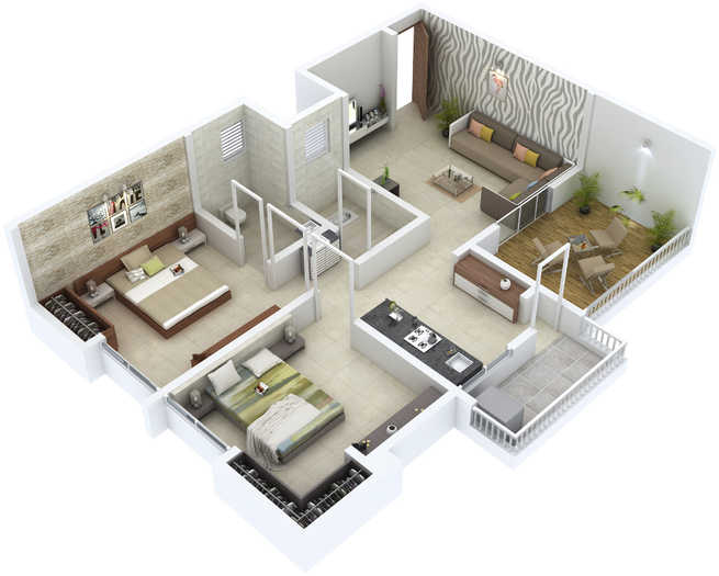 2 BHK floor plan