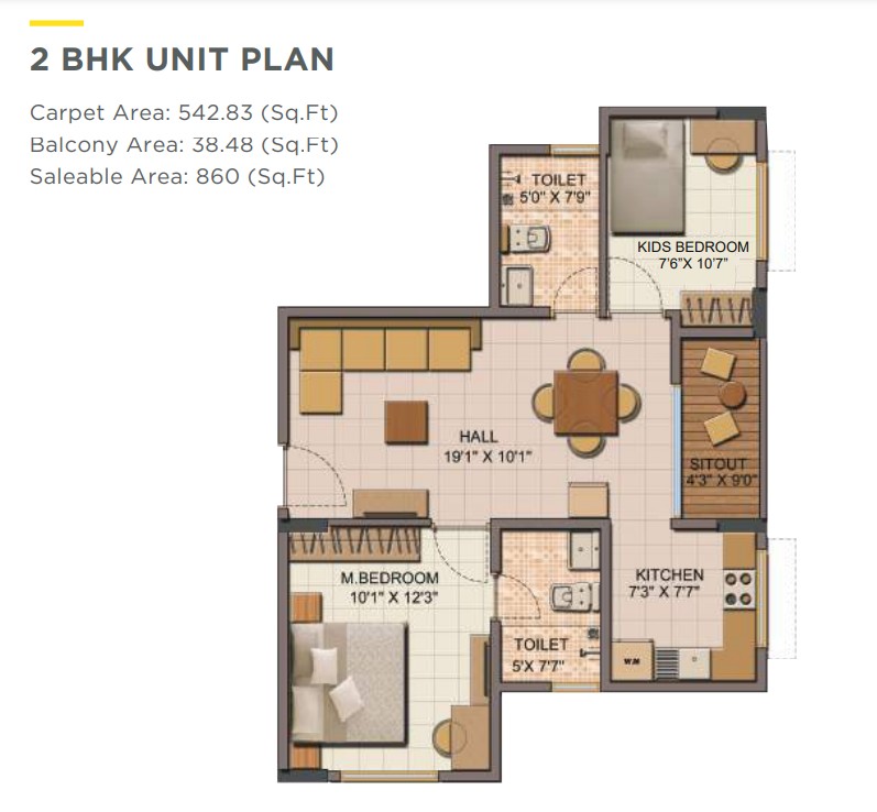 2 BHK floor plan