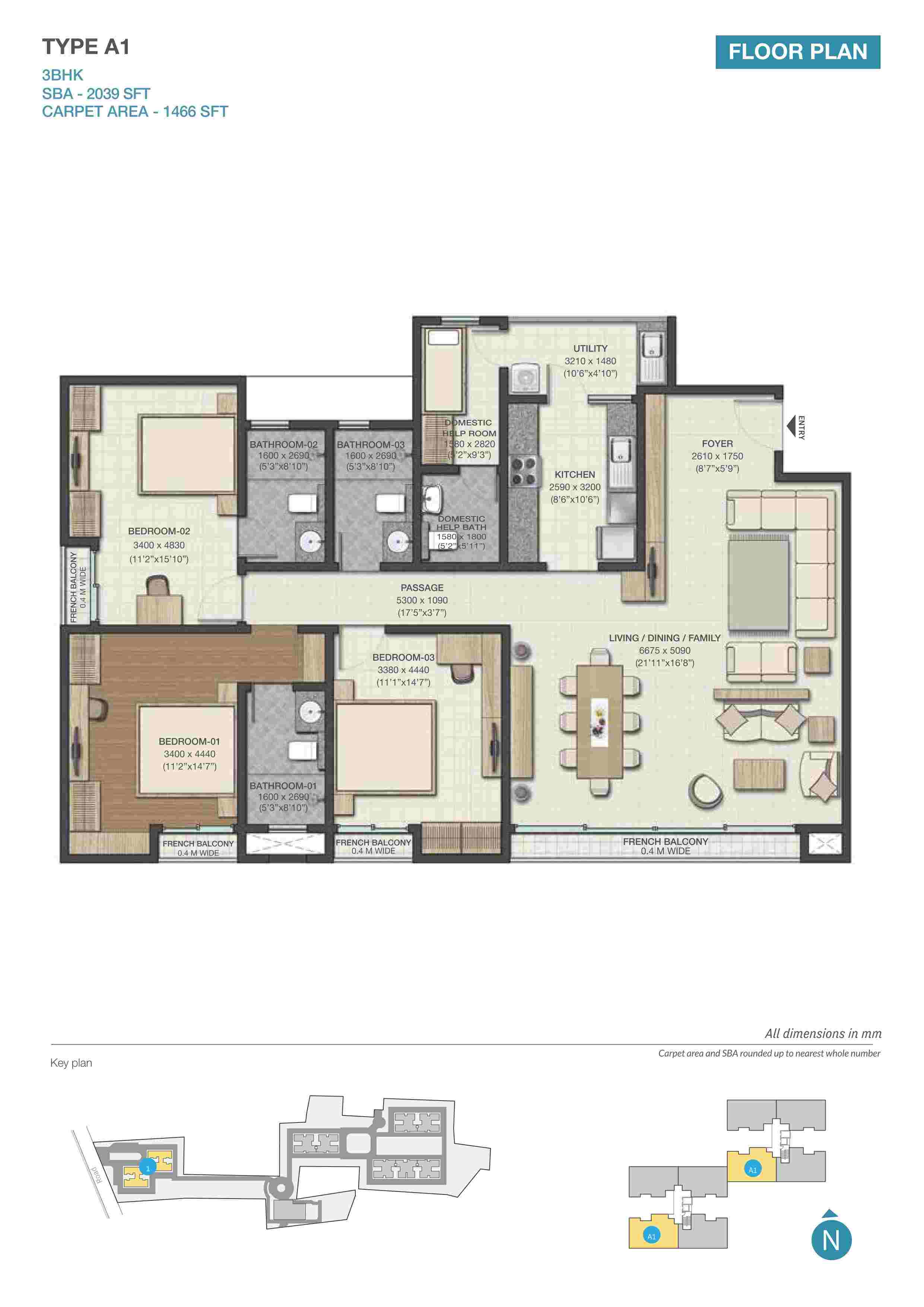 2 BHK floor plan