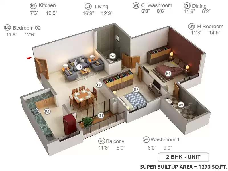2 BHK floor plan