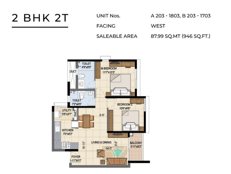 2 BHK floor plan