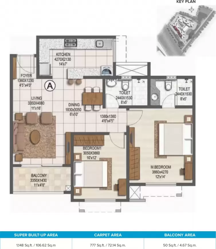 2 BHK floor plan