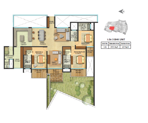 3 BHK floor plan