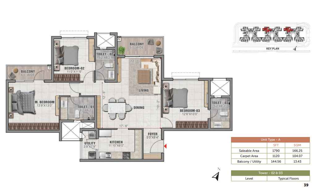 3 BHK floor plan