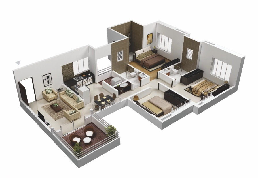 3 BHK floor plan