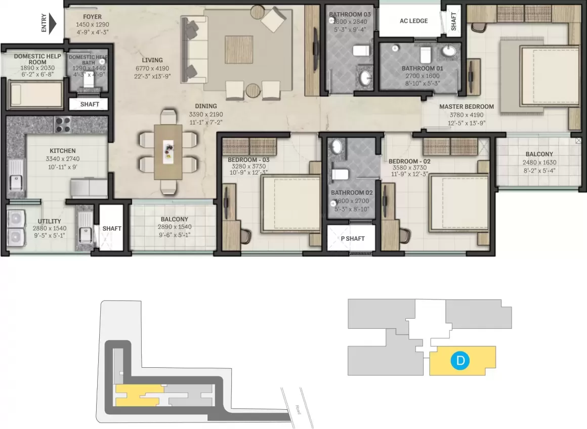 3 BHK floor plan