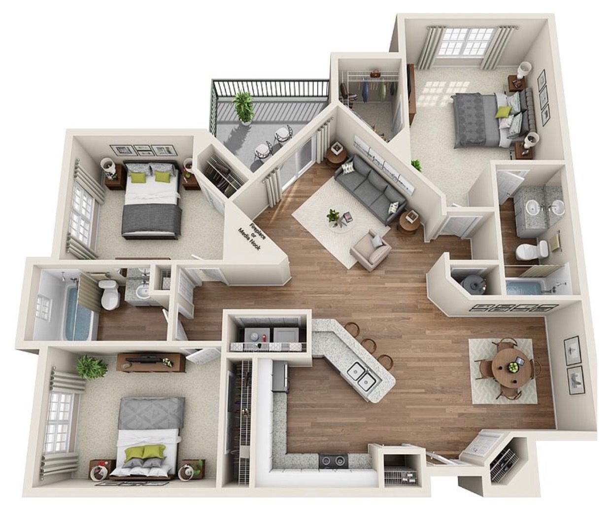 3 BHK floor plan