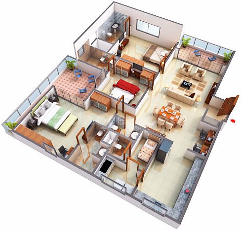3 BHK floor plan
